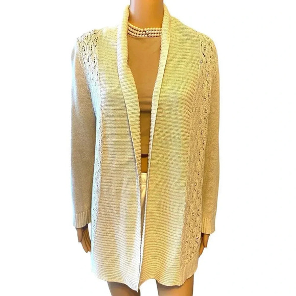 Eddie Bauer Linen Cotton Blend Knit Open Cardigan Sweater Women Size M Stretch - Picture 1 of 5